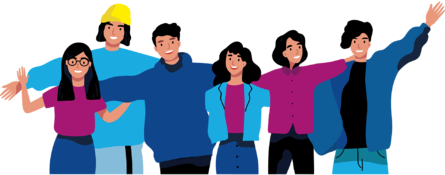 Szolidaritási testület Alumni grafika fiatalok sorban összeölelkezve állnak